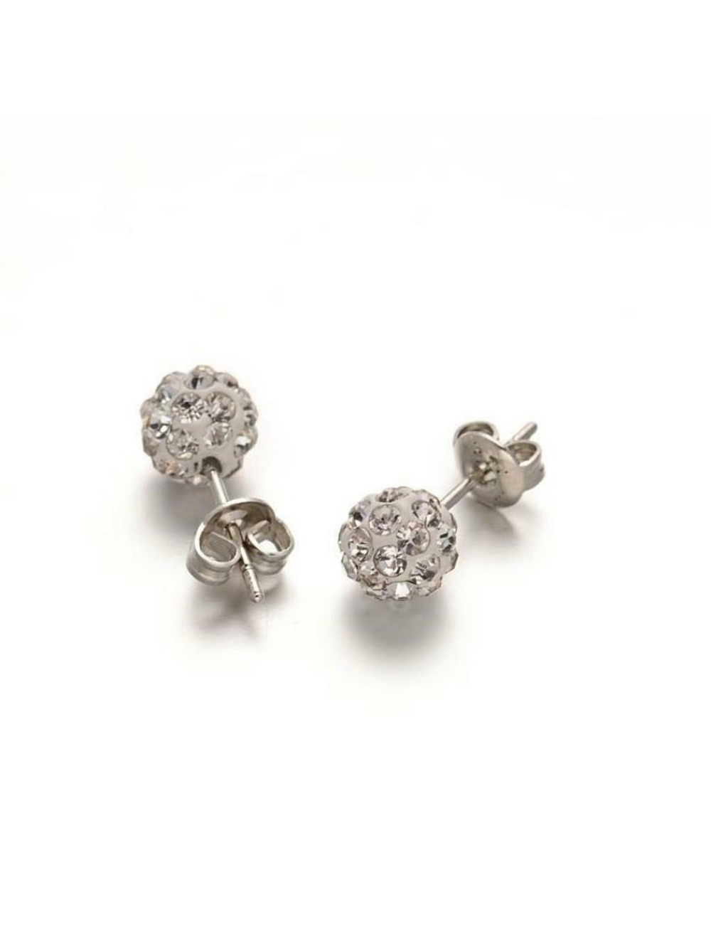 Austrian Crystal Ball Surgical Steel 6mm Disco Stud Clay Earrings White Crystal